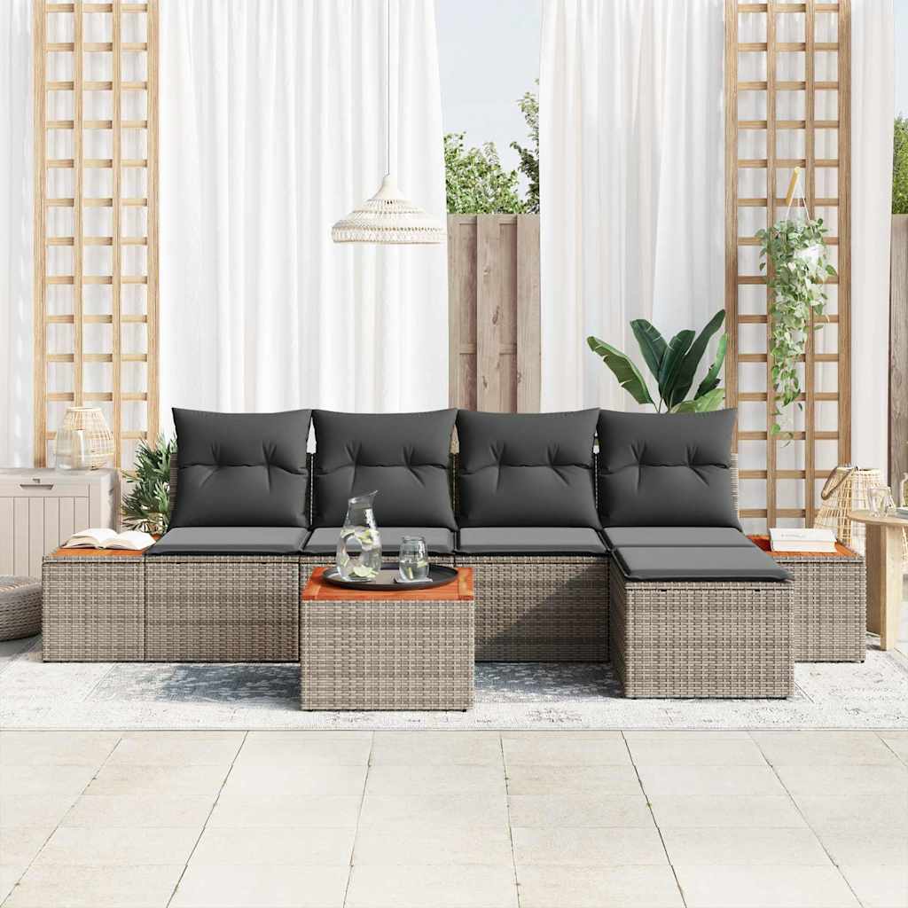 Garten-Sofa-Set mit Kissen 6 pcs Grau Poly-Rattan
