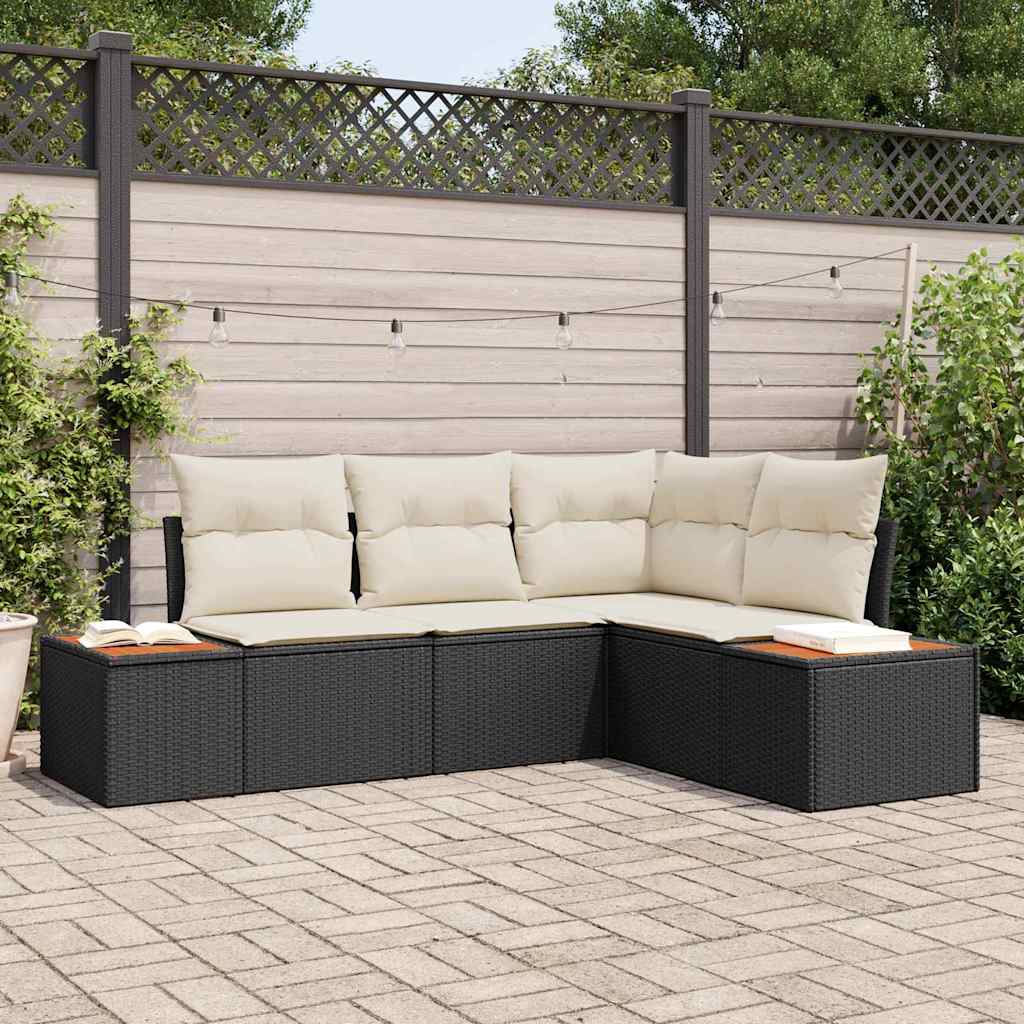 Garten-Sofa-Set mit Kissen 5 pcs Schwarz Poly-Rattan