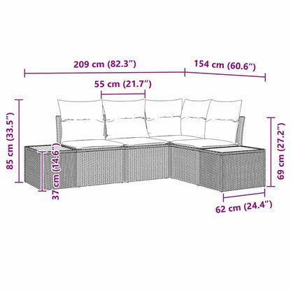 Garten-Sofa-Set mit Kissen 5 pcs Schwarz Poly-Rattan