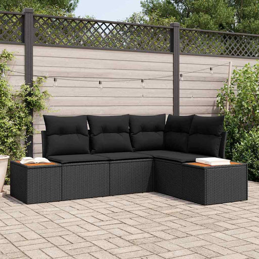 Garten-Sofa-Set mit Kissen 5 pcs Schwarz Poly-Rattan
