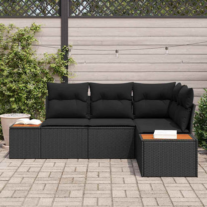 Garten-Sofa-Set mit Kissen 5 pcs Schwarz Poly-Rattan