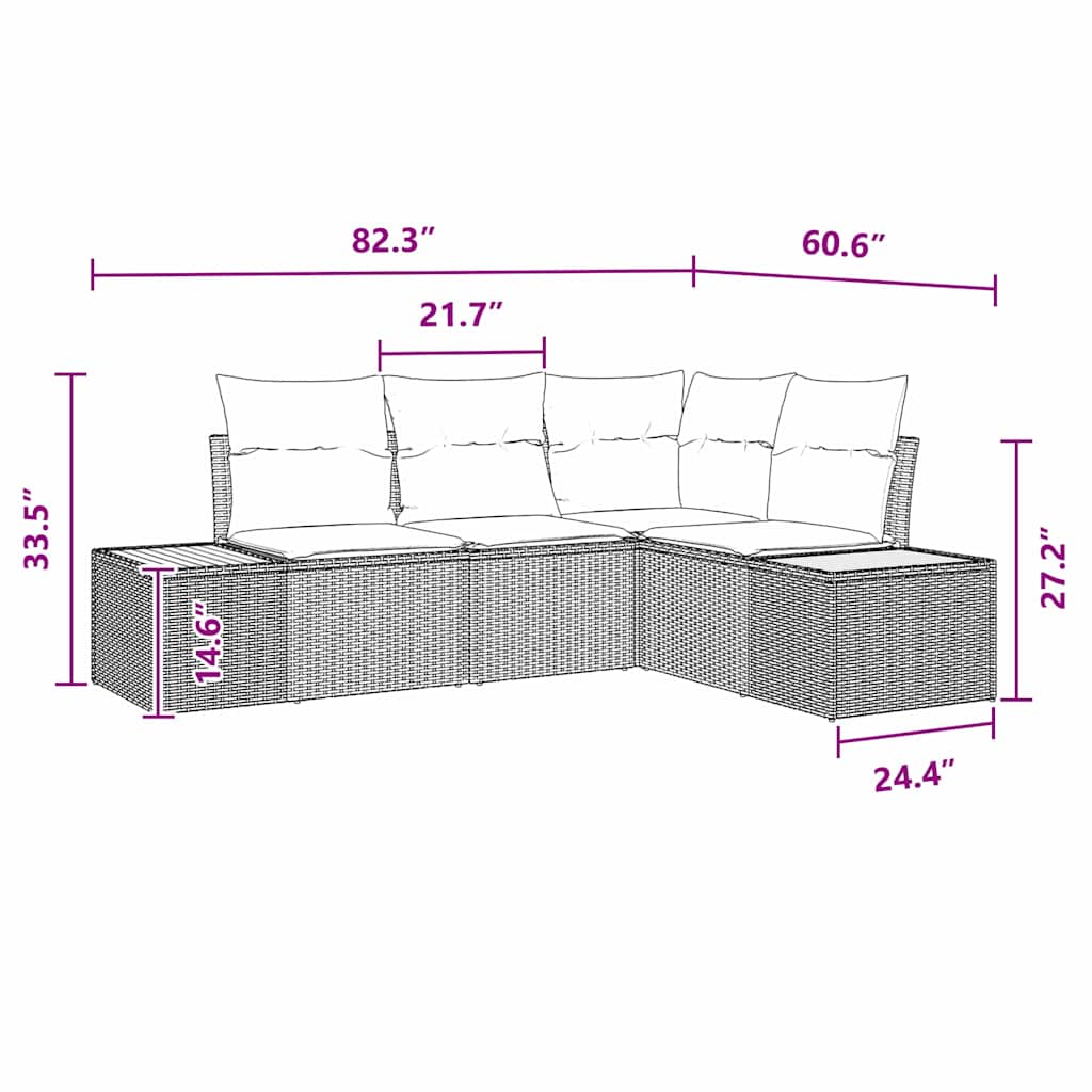 Garten-Sofa-Set mit Kissen 5 pcs Schwarz Poly-Rattan