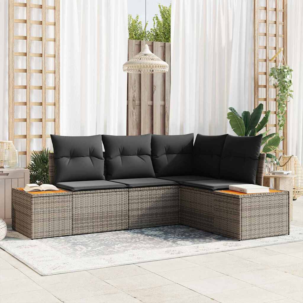 Garten-Sofa-Set mit Kissen 5 pcs Beige Poly-Rattan