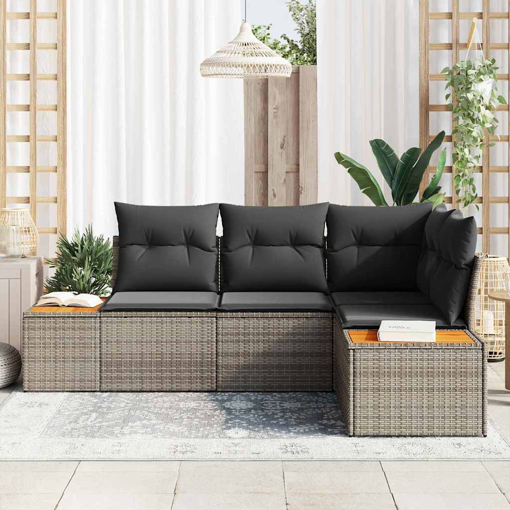 Garten-Sofa-Set mit Kissen 5 pcs Beige Poly-Rattan