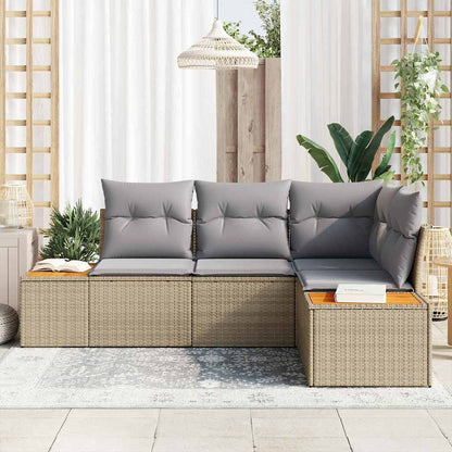 Garten-Sofa-Set mit Kissen 5 pcs Hellgrau Poly-Rattan