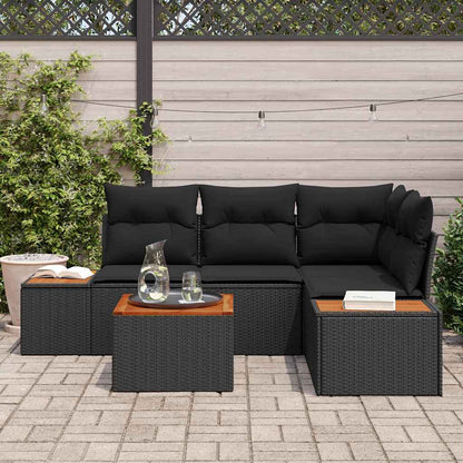 Garten-Sofa-Set mit Kissen 5 pcs Schwarz Poly-Rattan