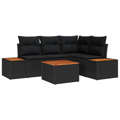 Garten-Sofa-Set mit Kissen 5 pcs Schwarz Poly-Rattan