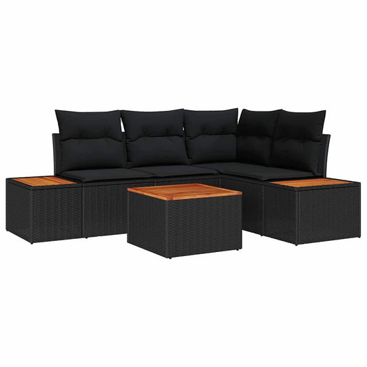 Garten-Sofa-Set mit Kissen 5 pcs Schwarz Poly-Rattan