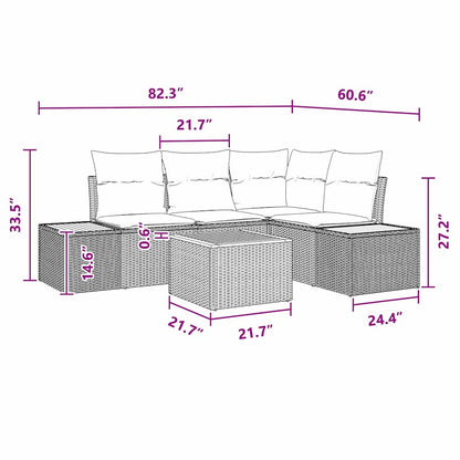 Garten-Sofa-Set mit Kissen 5 pcs Schwarz Poly-Rattan