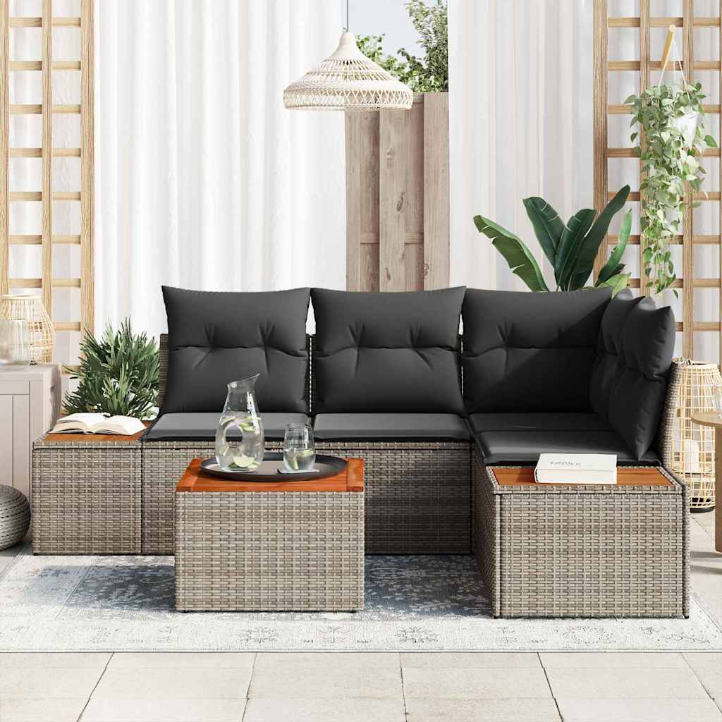 Garten-Sofa-Set mit Kissen 5 pcs Grau Poly Rattan