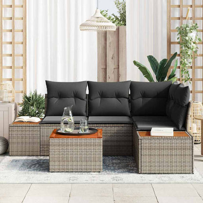 Garten-Sofa-Set mit Kissen 5 pcs Grau Poly Rattan