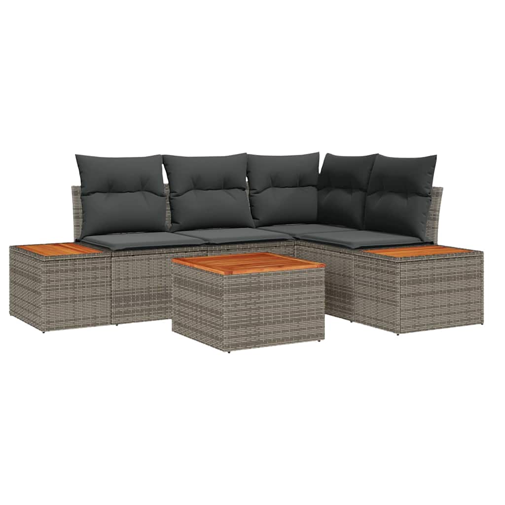 Garten-Sofa-Set mit Kissen 5 pcs Grau Poly Rattan