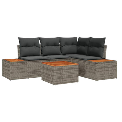 Garten-Sofa-Set mit Kissen 5 pcs Grau Poly Rattan