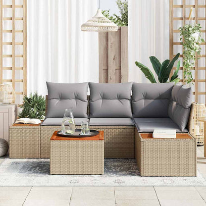 Garten-Sofa-Set mit Kissen 5 pcs Beige Poly Rattan