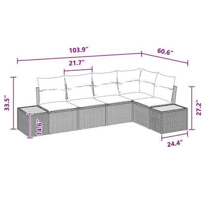 Garten-Sofa-Set mit Kissen 5 pcs Schwarz Poly-Rattan