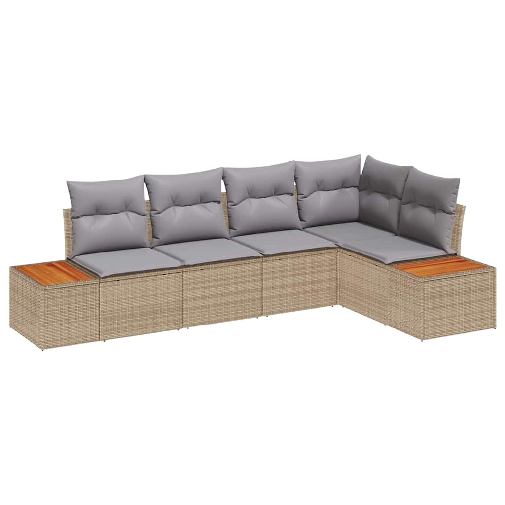 Garten-Sofa-Set mit Kissen 5 pcs Beige Poly-Rattan