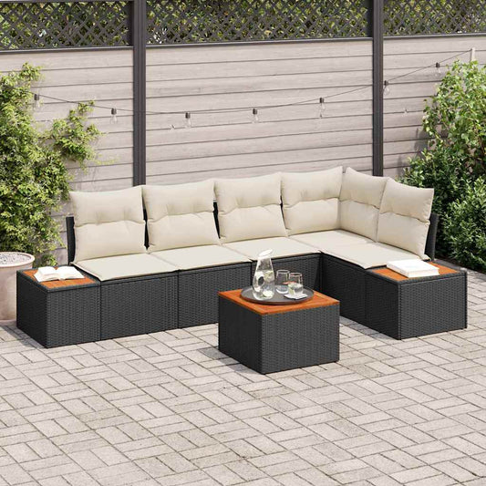 Garten-Sofa-Set mit Kissen 6 pcs Schwarz Poly-Rattan