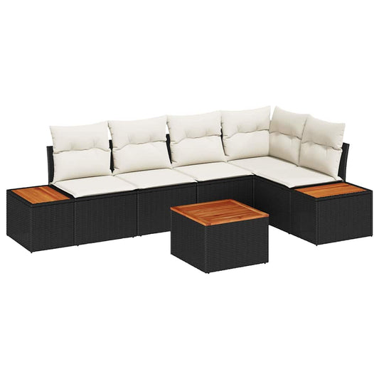 Garten-Sofa-Set mit Kissen 6 pcs Schwarz Poly-Rattan