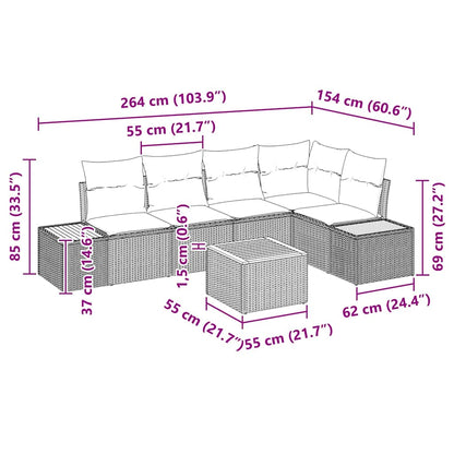 Garten-Sofa-Set mit Kissen 6 pcs Schwarz Poly-Rattan