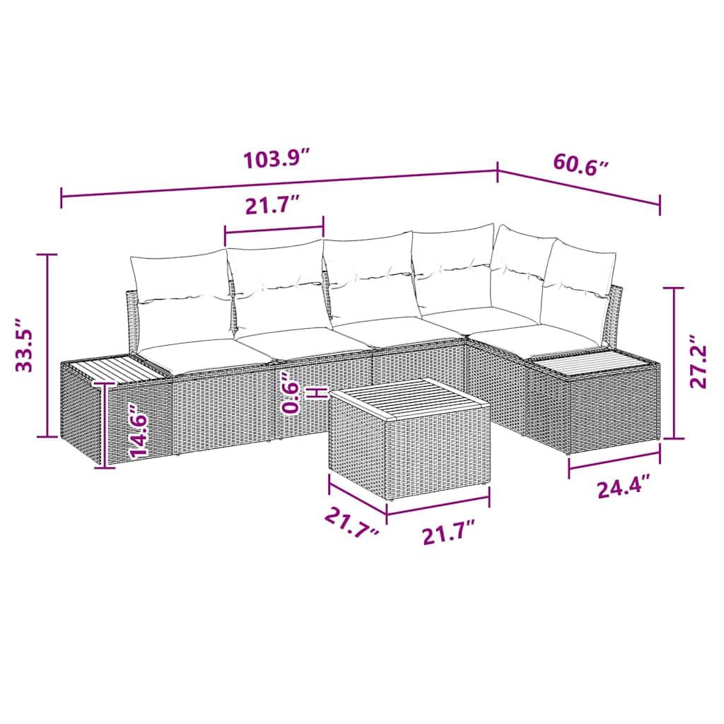 Garten-Sofa-Set mit Kissen 6 pcs Schwarz Poly-Rattan
