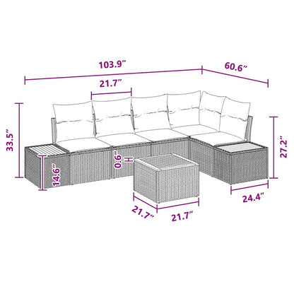 Garten-Sofa-Set mit Kissen 6 pcs Schwarz Poly-Rattan