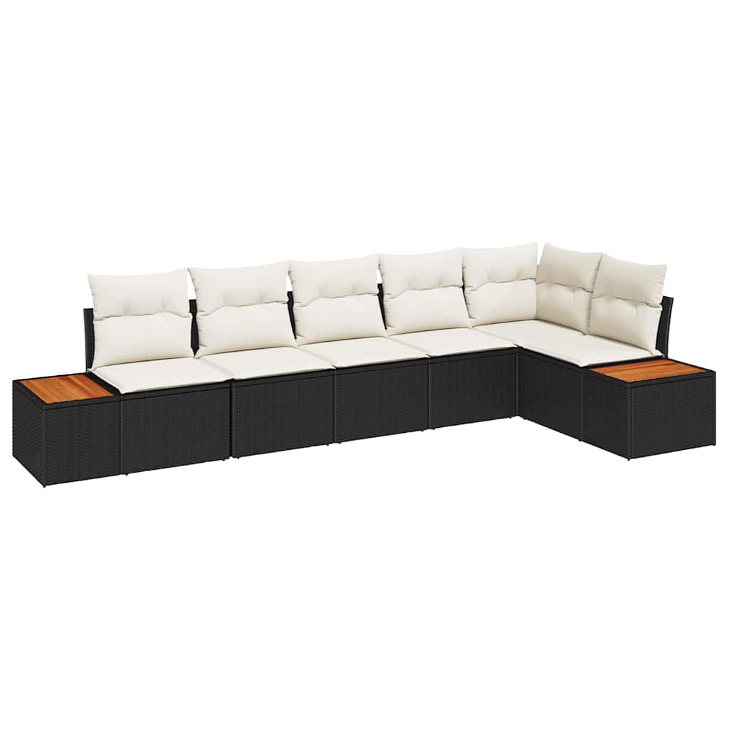 Garten-Sofa-Set mit Kissen 6 pcs Schwarz Poly-Rattan