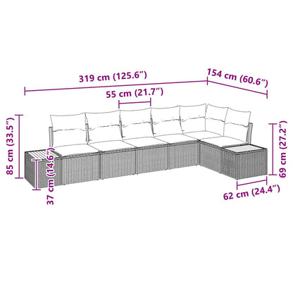 Garten-Sofa-Set mit Kissen 6 pcs Schwarz Poly-Rattan