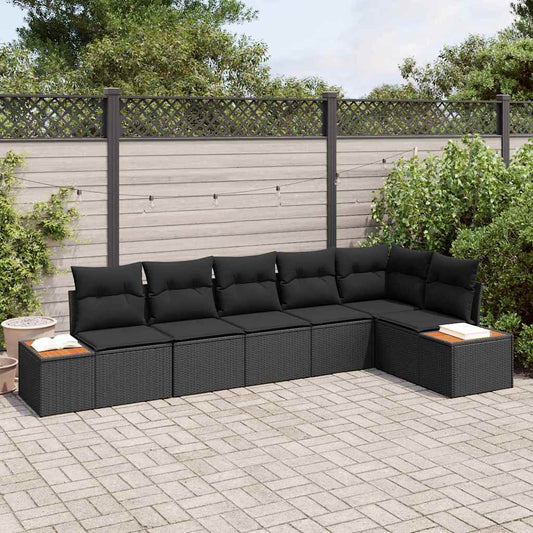 Garten-Sofa-Set mit Kissen 6 pcs Schwarz Poly-Rattan
