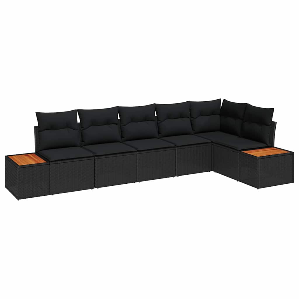 Garten-Sofa-Set mit Kissen 6 pcs Schwarz Poly-Rattan