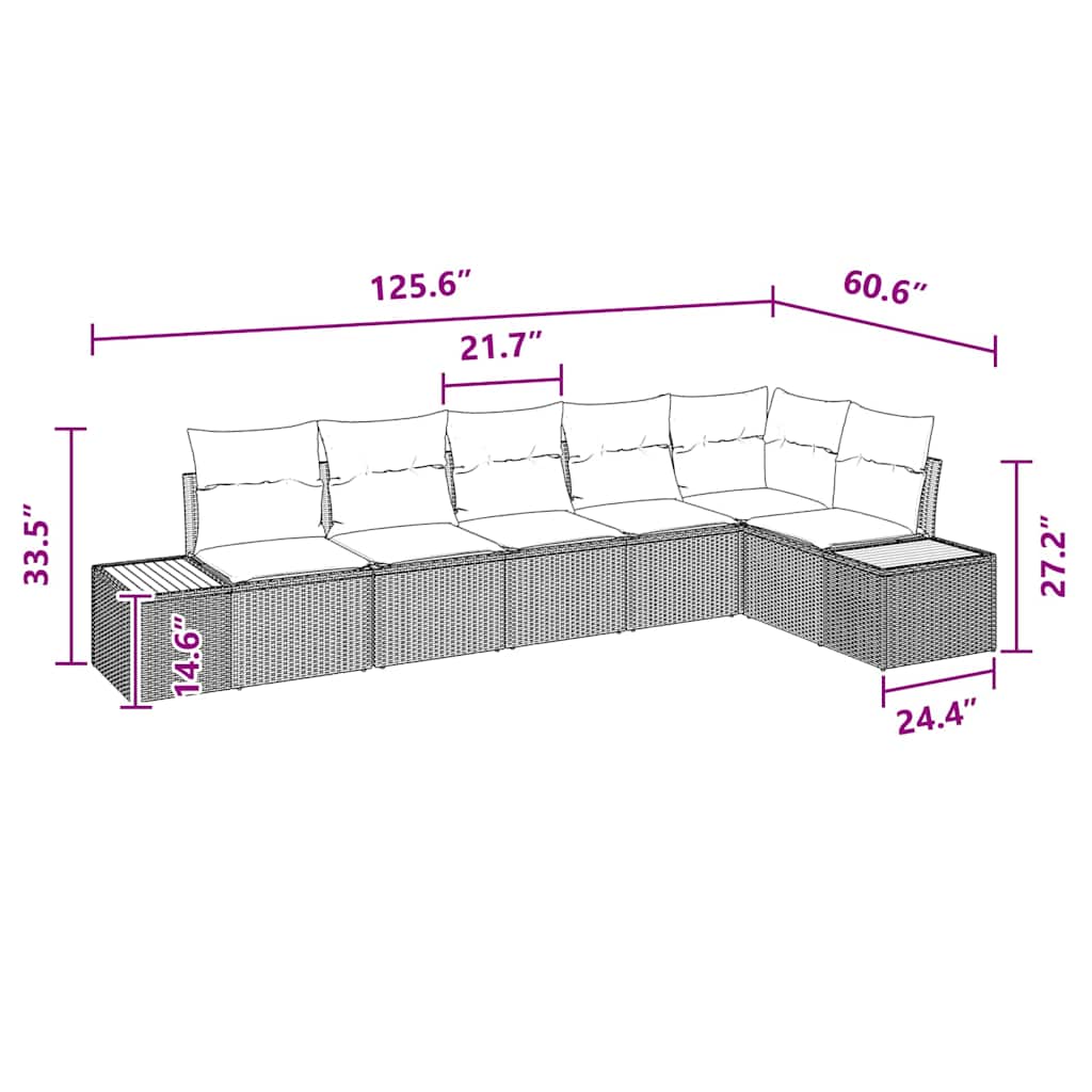 Garten-Sofa-Set mit Kissen 6 pcs Schwarz Poly-Rattan