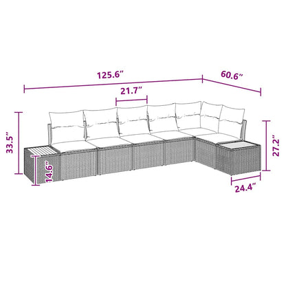 Garten-Sofa-Set mit Kissen 6 pcs Schwarz Poly-Rattan