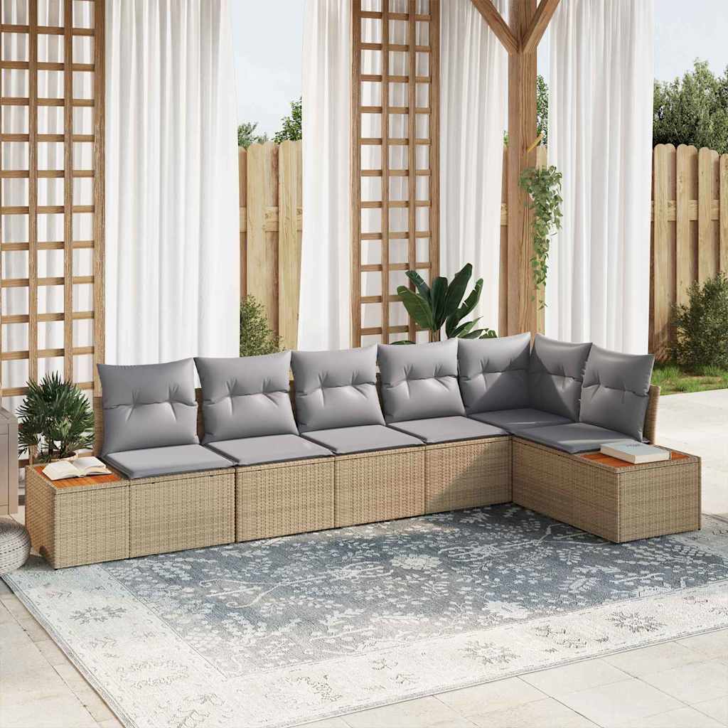 Garten-Sofa-Set mit Kissen 6 pcs Beige Poly-Rattan