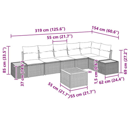 Garten-Sofa-Set mit Kissen 7 pcs Schwarz Poly-Rattan