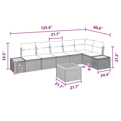 Garten-Sofa-Set mit Kissen 7 pcs Schwarz Poly-Rattan