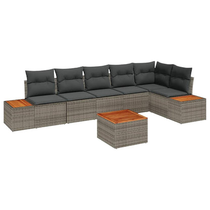 Garten-Sofa-Set mit Kissen 7 pcs Grau Poly-Rattan