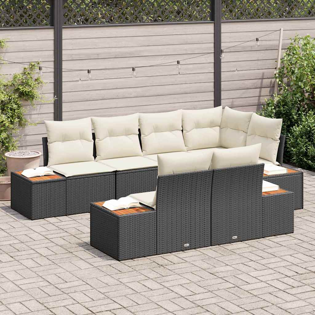 Garten-Sofa-Set mit Kissen 7 pcs Schwarz Poly-Rattan