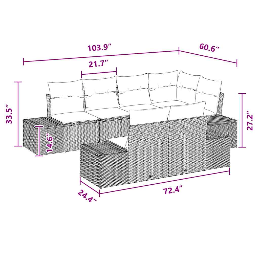 Garten-Sofa-Set mit Kissen 7 pcs Schwarz Poly-Rattan