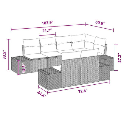 Garten-Sofa-Set mit Kissen 7 pcs Schwarz Poly-Rattan