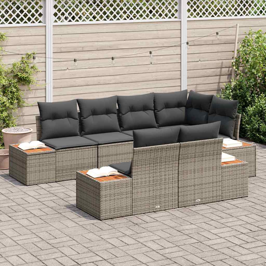 Garten-Sofa-Set mit Kissen 7 pcs Grau Poly-Rattan