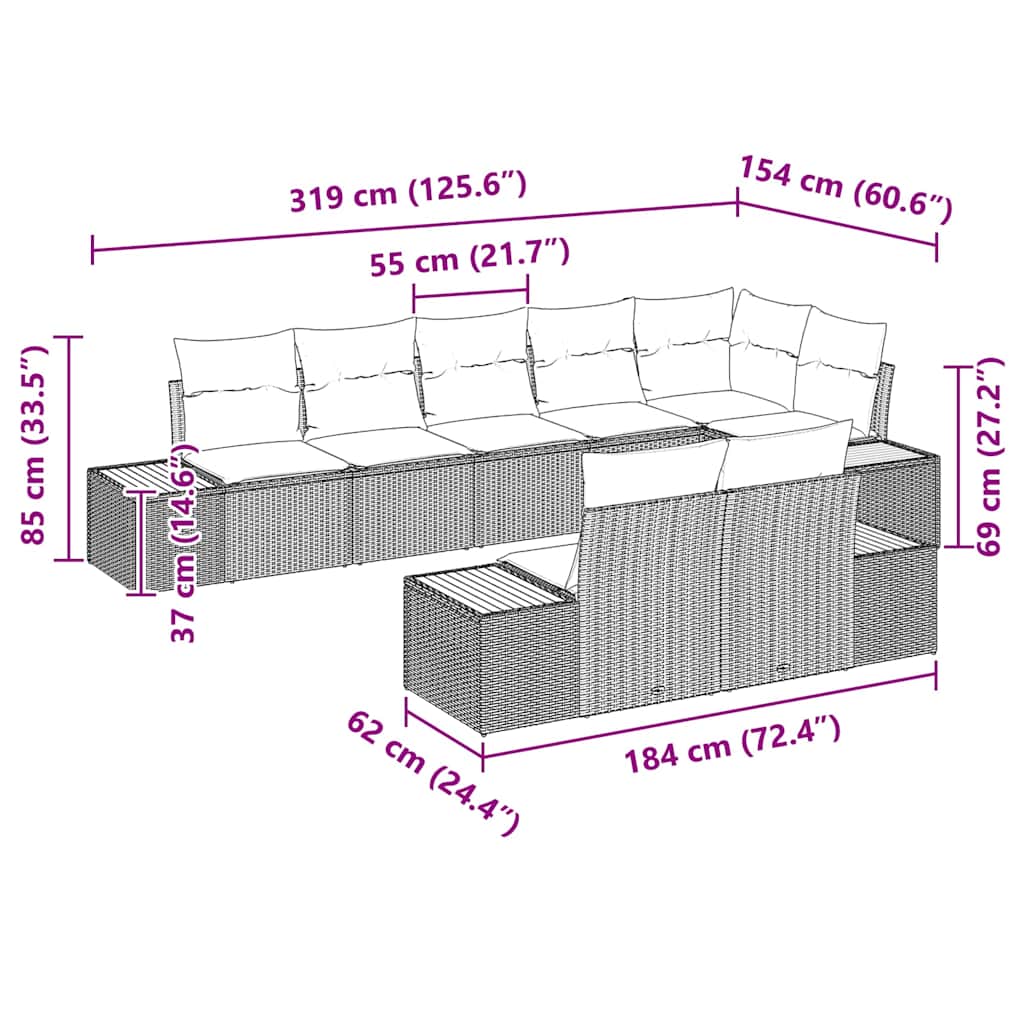 Garten-Sofa-Set mit Kissen 8 pcs Schwarz Poly-Rattan