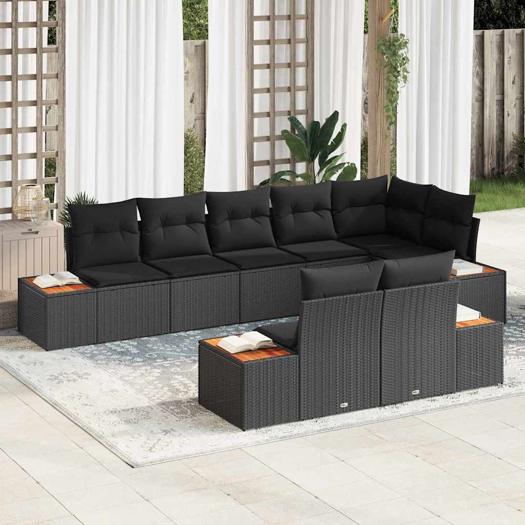 Garten-Sofa-Set mit Kissen 8 pcs Schwarz Poly-Rattan