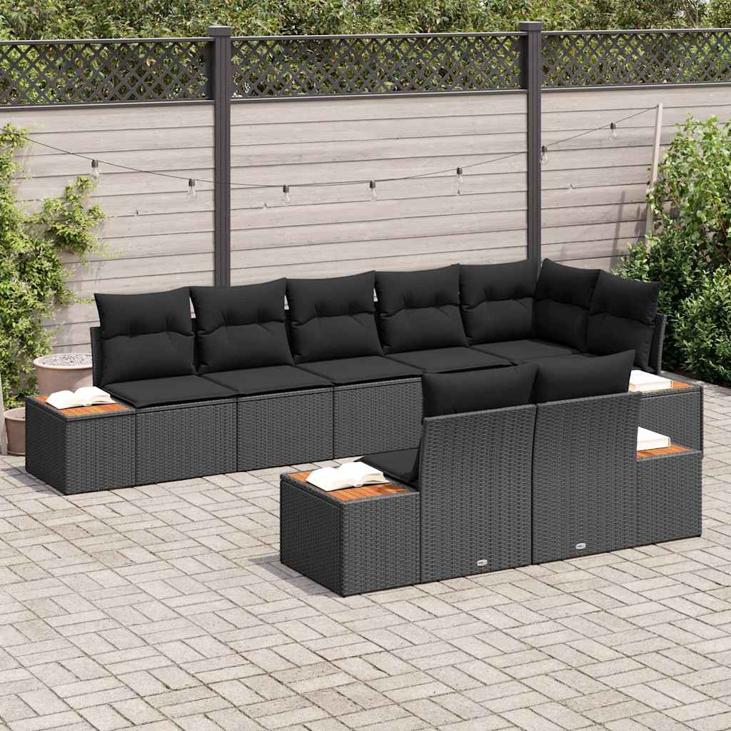 Garten-Sofa-Set mit Kissen 8 pcs Schwarz Poly-Rattan