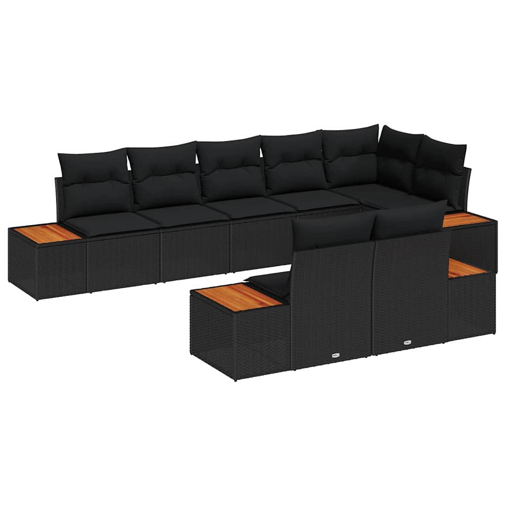 Garten-Sofa-Set mit Kissen 8 pcs Schwarz Poly-Rattan