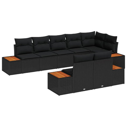 Garten-Sofa-Set mit Kissen 8 pcs Schwarz Poly-Rattan