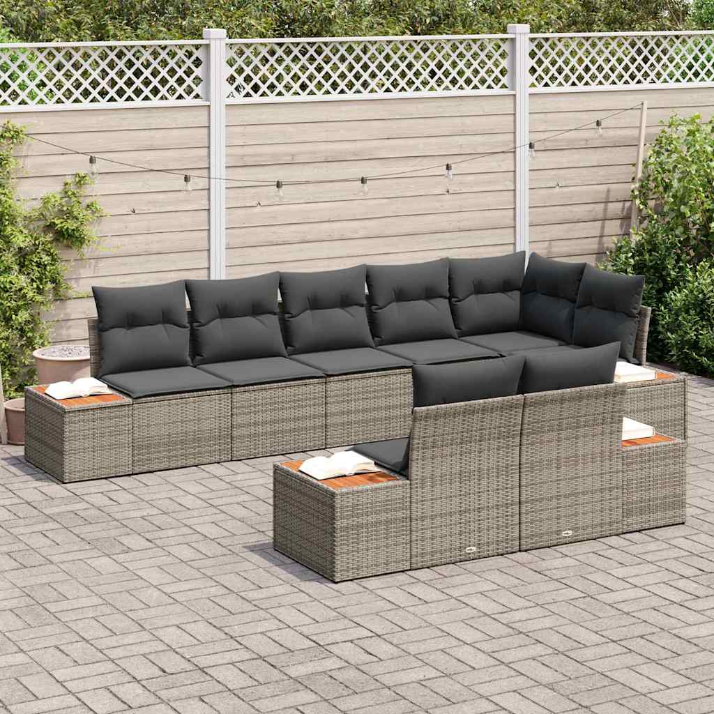 Garten-Sofa-Set mit Kissen 8 pcs Grau Poly-Rattan