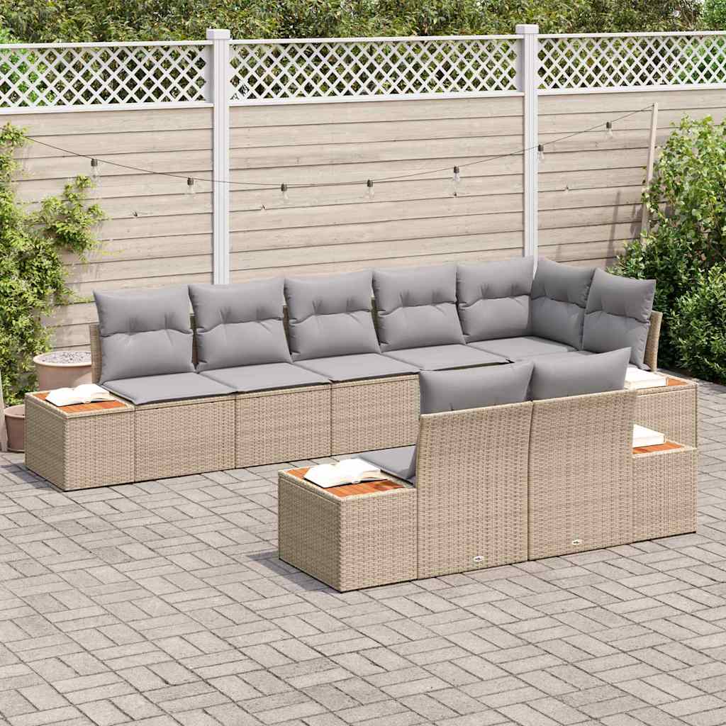 Garten-Sofa-Set mit Kissen 8 pcs Beige Poly-Rattan