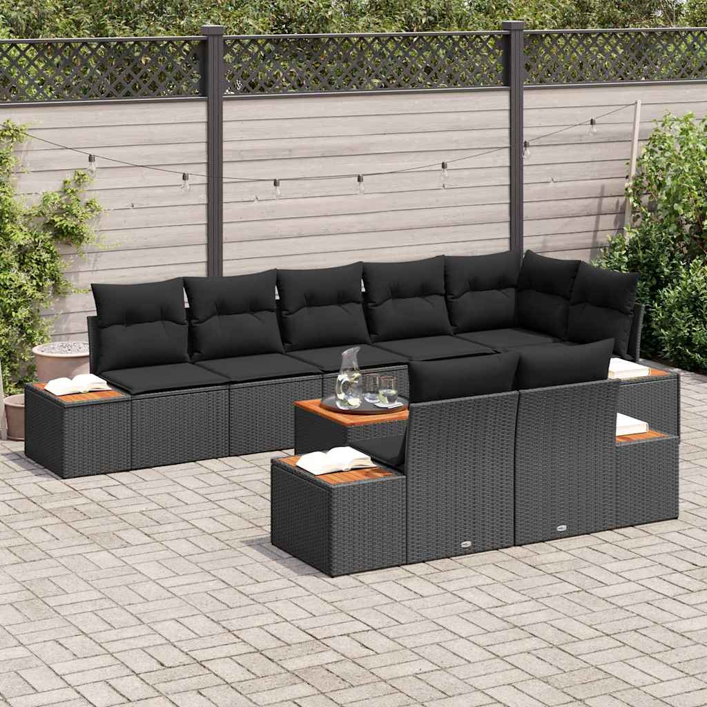 Garten-Sofa-Set mit Kissen 9 pcs Schwarz Poly-Rattan