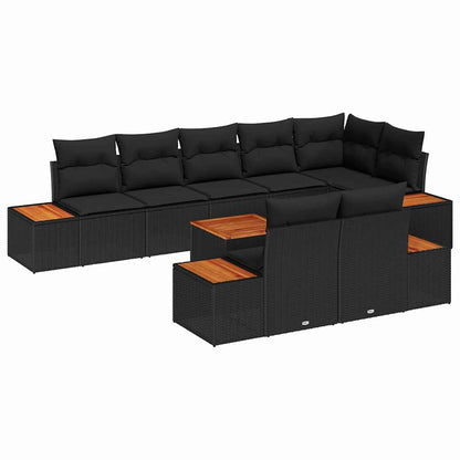 Garten-Sofa-Set mit Kissen 9 pcs Schwarz Poly-Rattan