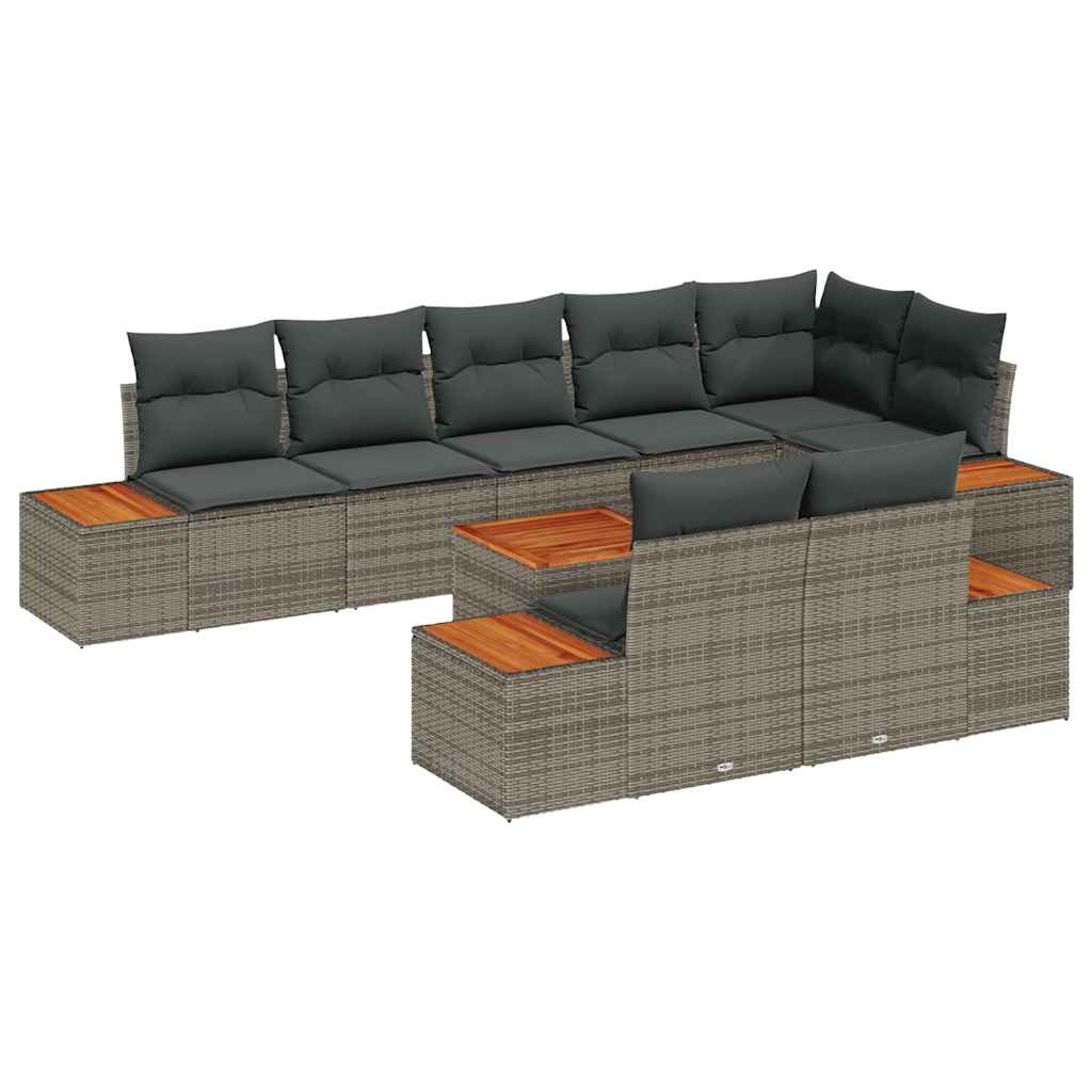 Garten-Sofa-Set mit Kissen 9 pcs Grau Poly-Rattan