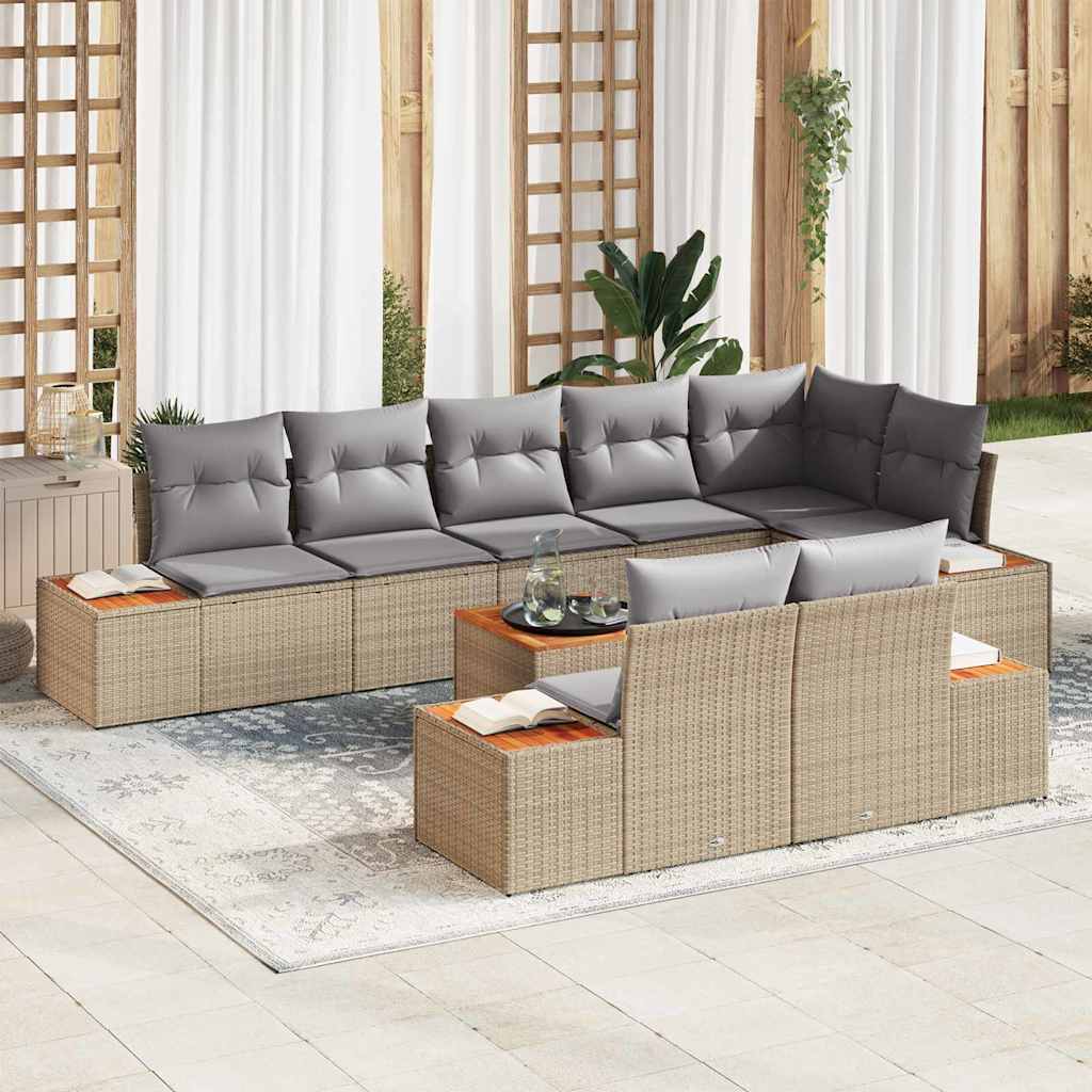 Garten-Sofa-Set mit Kissen 9 pcs Beige Poly-Rattan